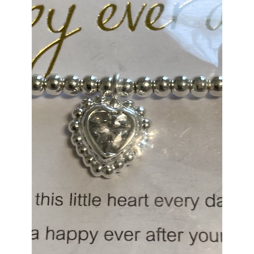 Katie Loxton Happy Ever After Bride Bracelet Stretch Silver Tone NWT Heart - Picture 2 of 6